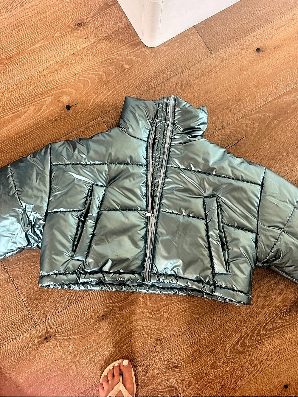 Urban outfitters Metallic Puffer Coat Green